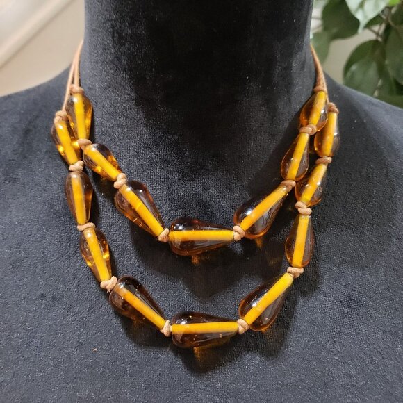 Ellen Tracy Vintage Art Deco Czech Amber Glass Bead Necklace - Picture 1 of 7